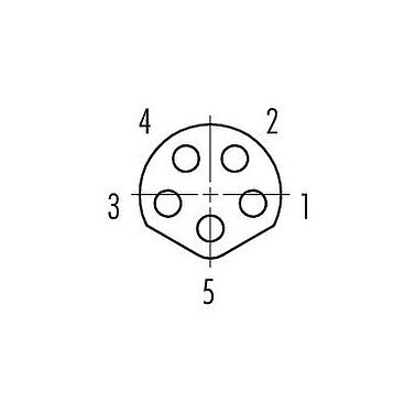 Disposition des contacts (Côté plug-in) M8 Embase femelle, Contacts: 5, blindable, THT, IP67, UL 2238, M10x0,75, Montage mural arrière, coulé