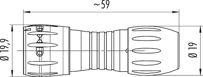 Dibujo a escala Bayoneta Conector de cable macho, Número de contactos: 8, 6,0-8,0 mm, sin blindaje, soldadura, IP67