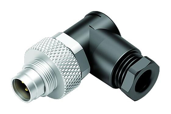 Illustration M9 Male angled connector, Contacts: 5, 3.5-5.0 mm, unshielded, solder, IP67