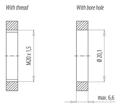 Assembly instructions / Panel cut-out Bayonet Male panel mount connector, Contacts: 6, unshielded, single wires, IP66/IP67, UL 2237, M20x1.5, Front mounting