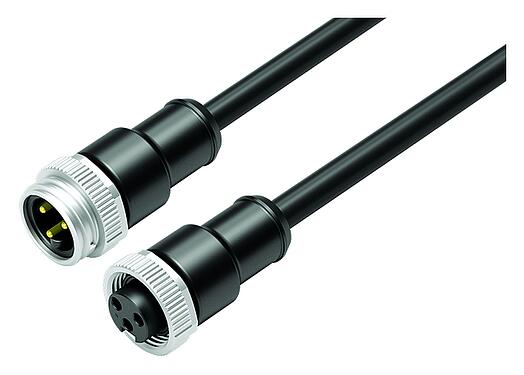 Ilustración 7/8" Cable de conexión conector de cable macho - conector de cable hembra, Número de contactos: 2+PE, sin blindaje, moldeado en el cable, IP68, UL 2238, PUR, negro, 3 x 1,50 mm², 2 m