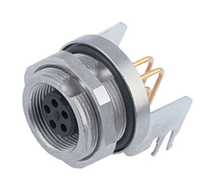 Illustration M9 Female angled panel mount connector, Contacts: 2, shieldable, THT, IP67, Rear mounting, potted