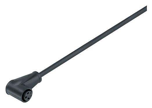 Illustration M8 Female angled connector, Contacts: 3, unshielded, PVC, black, 3 x 0.14 mm², Snap-in version, 5 m