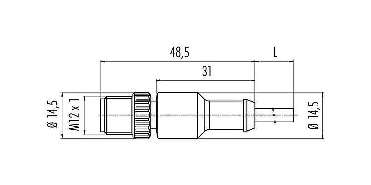 Scale drawing M12 Male cable connector, Contacts: 4, unshielded, moulded on the cable, IP68/IP69K, UL 2238, PUR, black, 4 x 0.34 mm², 2 m