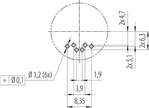 Disposición del conductor B23 Toma de brida, Número de contactos: 9 (4+PE + 4), THT, IP65/IP67, Montaje en pared, ENP: Pin de alimentación / Conector de datos