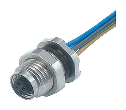 Illustration M5 Female panel mount connector, Contacts: 3, unshielded, single wires, IP67, M5x0.5, Rear mounting, potted