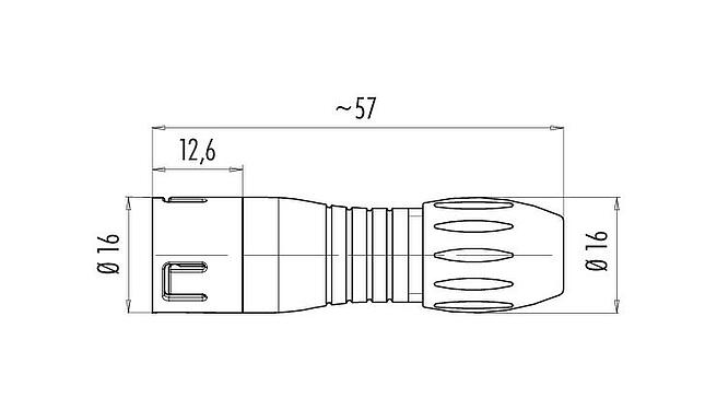 Scale drawing Snap-In Male cable connector, Contacts: 3, 4.0-6.0 mm, unshielded, solder, IP67