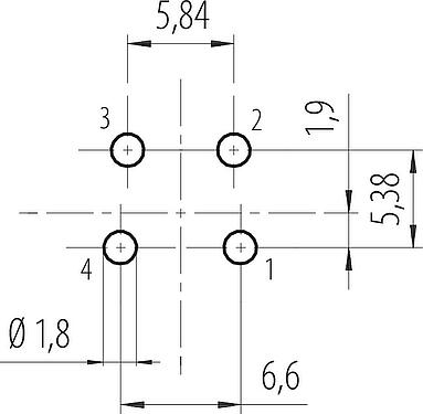 Disposición del conductor 7/8" Toma de brida, Número de contactos: 4, sin blindaje, THT, IP68, UL 2238, VDE, Montaje en pared, moldeado