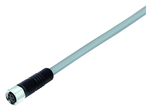 Illustration M8 Connecteur femelle, Contacts: 4, non blindé, surmoulé sur le câble, IP67/IP69K, UL 2238, PVC, gris, 4 x 0,34 mm², Acier inoxydable, 5 m