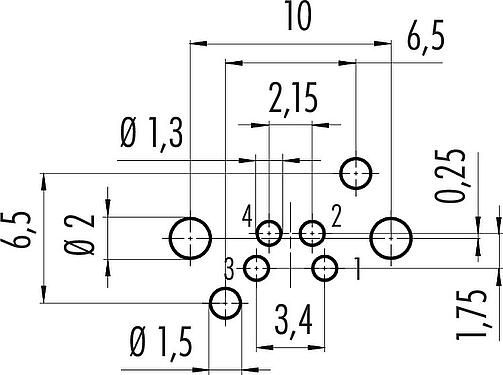 Disposición del conductor M8 Toma de ángulo brida, Número de contactos: 4, sin blindaje, THR, IP67, UL 2238