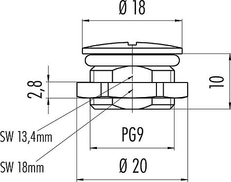 Dibujo a escala Tapón ciego / Tapón ciego, IP67, alternativamente con la superficie como protección contra la torsión