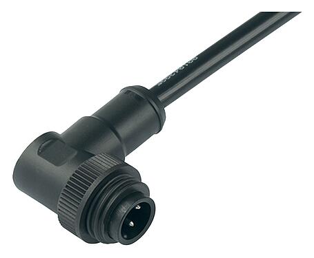 Illustration RD24 Male angled connector, Contacts: 3+PE, unshielded, moulded on the cable, IP67, PVC, black, 4 x 1.50 mm², 2 m