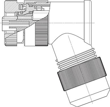 Dibujo a escala M12 Conector hembra en ángulo, Número de contactos: 4+FE, 8,0-13,0 mm, sin blindaje, tornillo extraíble, IP67, M12x1,0, para la fuente de alimentación (potencia), UL 2237 en preparación, con conexión de PE