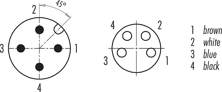 Contact arrangement (Plug-in side) M12/M8 Male cable connector - female cable connector, Contacts: 4, unshielded, moulded on the cable, IP67/IP69K, UL 2238, PVC, grey, 4 x 0.34 mm², 0.6 m