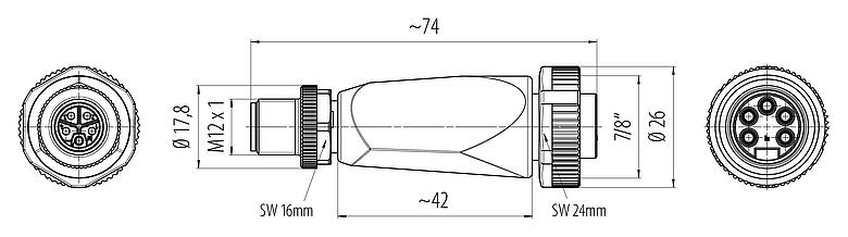 Dessin coté 7/8" Adaptateur, Contacts: 4+FE, non blindé, IP67