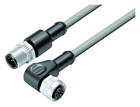 Illustration M12 Male cable connector - female angled connector, Contacts: 5, unshielded, moulded on the cable, IP68/IP69K, PVC, grey, 5 x 0.34 mm², 3 m