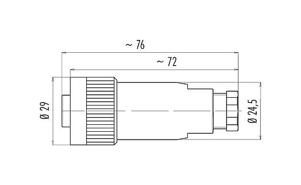 Dessin coté RD24 Connecteur femelle, Contacts: 6+PE, 6,0-8,0 mm, non blindé, pince à visser, IP67, UL, ESTI+, VDE, PG 9