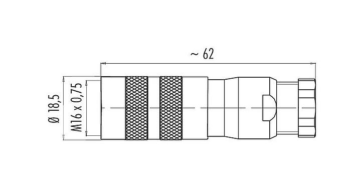 Scale drawing M16 Female cable connector, Contacts: 3 (03-a), 6.0-8.0 mm, shieldable, solder, IP67, UL 2238