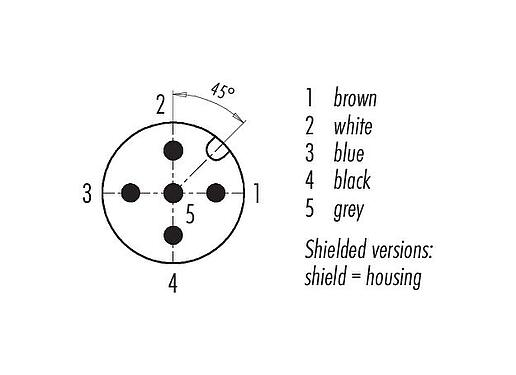 Contact arrangement (Plug-in side) M12 Male panel mount connector, Contacts: 5, shielded, with cable assembled, IP68, M16x1.5, PUR, black, 5 x 0.25 mm², Rear mounting, 0.5 m