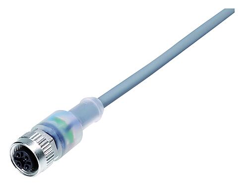 Illustration M12 Female cable connector, Contacts: 3, unshielded, moulded on the cable, IP68/IP69K, UL 2238, PVC, grey, 3 x 0.34 mm², with LED PNP closer, 10 m