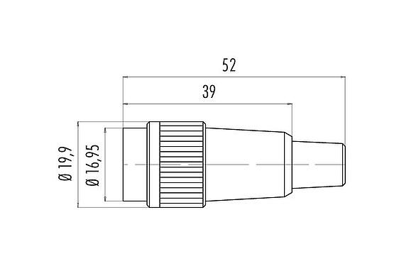 Scale drawing Bayonet Female cable connector, Contacts: 3, 6.0-8.0 mm, unshielded, solder, IP40