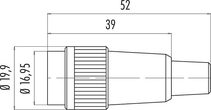 Dibujo a escala Bayoneta Conector de cable hembra, Número de contactos: 2, 6,0-8,0 mm, sin blindaje, soldadura, IP40