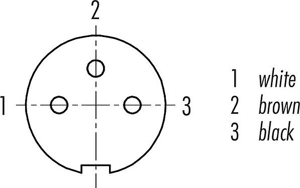 Disposition des contacts (Côté plug-in) M9 Connecteur femelle, Contacts: 3, blindé, surmoulé sur le câble, IP67, PUR, noir, 5 x 0,25 mm², 2 m
