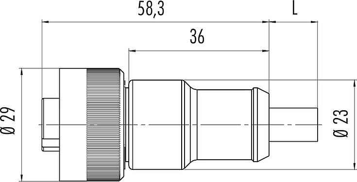 Dessin coté RD24 Connecteur femelle, Contacts: 6+PE, non blindé, surmoulé sur le câble, IP67, PVC, noir, 7 x 0,75 mm², 2 m