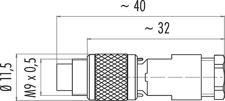 Dessin coté M9 Connecteur mâle, Contacts: 2, 3,5-5,0 mm, non blindé, souder, IP67