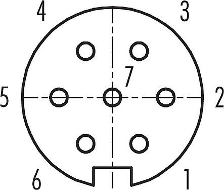 Disposición de los contactos (lado de la conexión) Bayoneta Toma de brida, Número de contactos: 7, sin blindaje, soldadura, IP40, M18x0,75, Montaje frontal