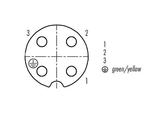 Contact arrangement (Plug-in side) RD24 Female panel mount connector, Contacts: 3+PE, unshielded, screw clamp, IP67, UL, ESTI+, VDE, Front mounting