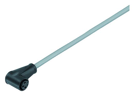 Illustration M8 Female angled connector, Contacts: 4, unshielded, moulded on the cable, IP65, PVC, black, 4 x 0.25 mm², Snap-in version, 2 m