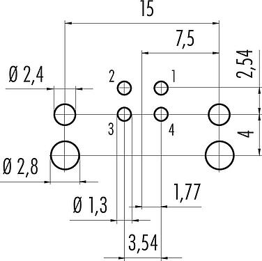 Disposition du conducteur M12 Embase mâle, coudé, Contacts: 4, non blindé, THR, IP68, UL 2238, Montage mural arrière, pour assemblage PCB, conception en deux parties