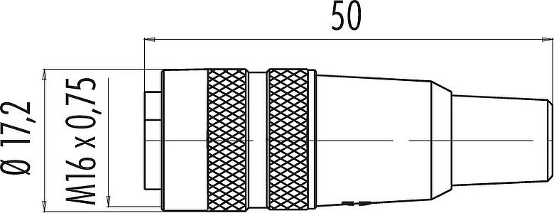 Scale drawing M16 Female cable connector, Contacts: 2 (02-a), 6.0-8.0 mm, unshielded, solder, IP40