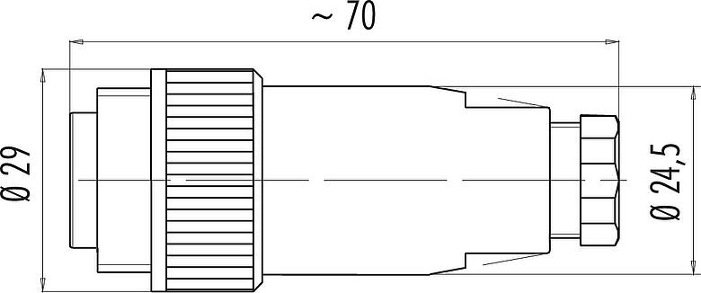 Dibujo a escala RD24 Conector de cable macho, Número de contactos: 6+PE, 6,0-8,0 mm, sin blindaje, crimpado (los contactos de crimpado deben pedirse por separado), IP67, UL, ESTI+, VDE, PG 9