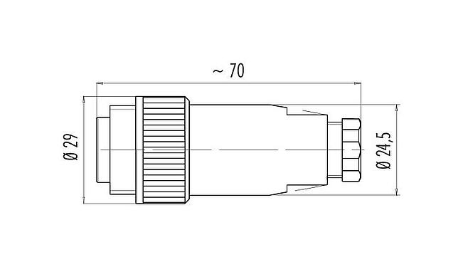 Scale drawing RD24 Male cable connector, Contacts: 6+PE, 6.0-8.0 mm, unshielded, screw clamp, IP67, UL, ESTI+, VDE, PG 9
