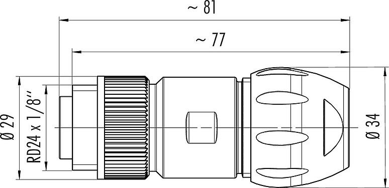 Dessin coté RD24 Connecteur mâle, Contacts: 6+PE, 7,0-17,0 mm, non blindé, souder, IP67, UL, ESTI+, VDE