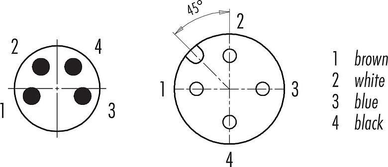 Contact arrangement (Plug-in side) M12/M8 Male cable connector - female angled connector, Contacts: 4, unshielded, moulded on the cable, IP67/IP69K, UL 2238, PUR, black, 4 x 0.34 mm², 2 m