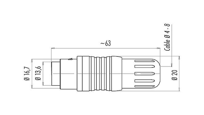 Scale drawing Push Pull Male cable connector, Contacts: 3, 4.0-8.0 mm, shieldable, solder, IP67