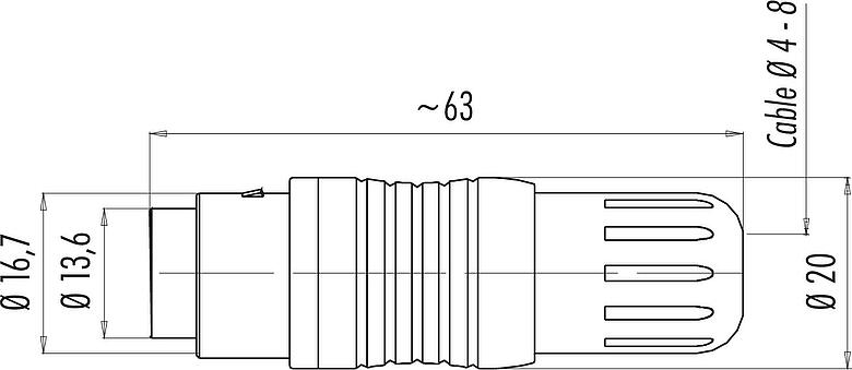 Scale drawing Push Pull Male cable connector, Contacts: 3, 4.0-8.0 mm, shieldable, solder, IP67