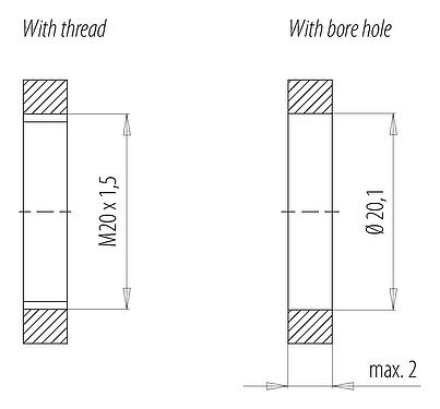 Assembly instructions / Panel cut-out Bayonet Male panel mount connector, Contacts: 6, shieldable, single wires, IP66/IP67, UL 2237, M20x1.5, Front mounting