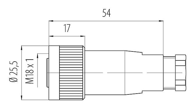 Dessin coté M18 Connecteur femelle, Contacts: 4, 10,0-12,0 mm, non blindé, pince à visser, IP67