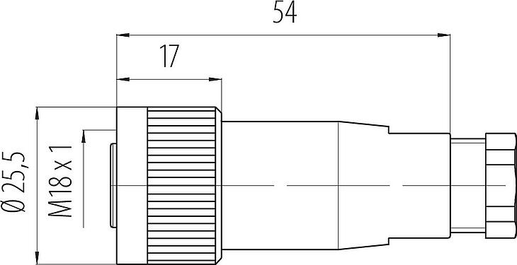 Dibujo a escala M18 Conector de cable hembra, Número de contactos: 4, 6,5-8,0 mm, sin blindaje, tornillo extraíble, IP67