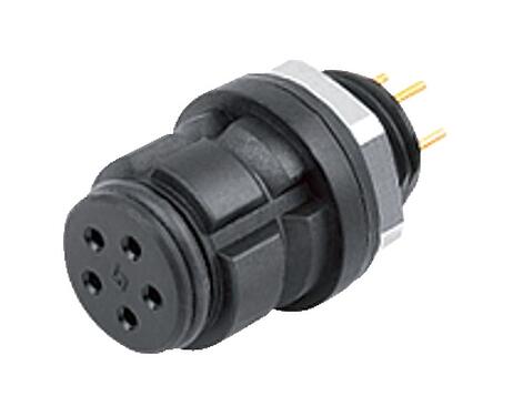 Illustration Snap-In Female panel mount connector, Contacts: 4, unshielded, THT, IP67, UL 2238, M8x0,75, Front mounting