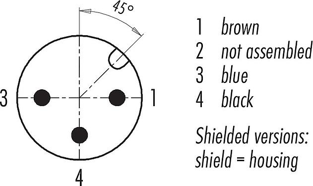 Contact arrangement (Plug-in side) M12 Male cable connector, Contacts: 3, shielded, moulded on the cable, IP67, UL 2238, PVC, grey, 3 x 0.34 mm², 10 m