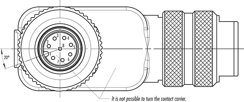 Contact arrangement (Plug-in side) M12 Female angled connector, Contacts: 8, 5.0-8.0 mm, shieldable, screw clamp, IP67, UL 2238, iris spring
