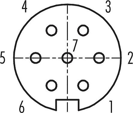 Contact arrangement (Plug-in side) M16 Female panel mount connector, Contacts: 7 (07-a), unshielded, crimping (Crimp contacts must be ordered separately), IP40, M18x0,75, Rear mounting