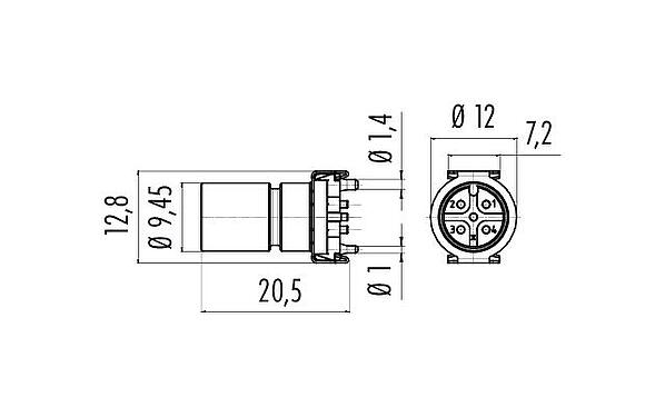 Dibujo a escala M12 Enchufe integrado, Número de contactos: 5, sin blindaje, SMT, IP67
