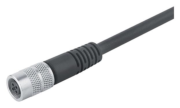 Ilustración M9 Conector de cable hembra, Número de contactos: 2, blindado, moldeado en el cable, IP67, PUR, negro, 5 x 0,25 mm², 2 m