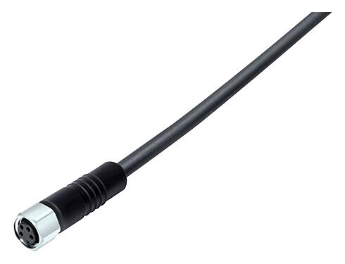 Illustration M8 Female cable connector, Contacts: 6, unshielded, moulded on the cable, IP67/IP69K, UL 2238, PUR, black, 6 x 0.25 mm², stainless steel, 2 m